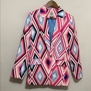 Kilburne & Finch Women’s Geometric Pink and Blue Blazer Sz Small